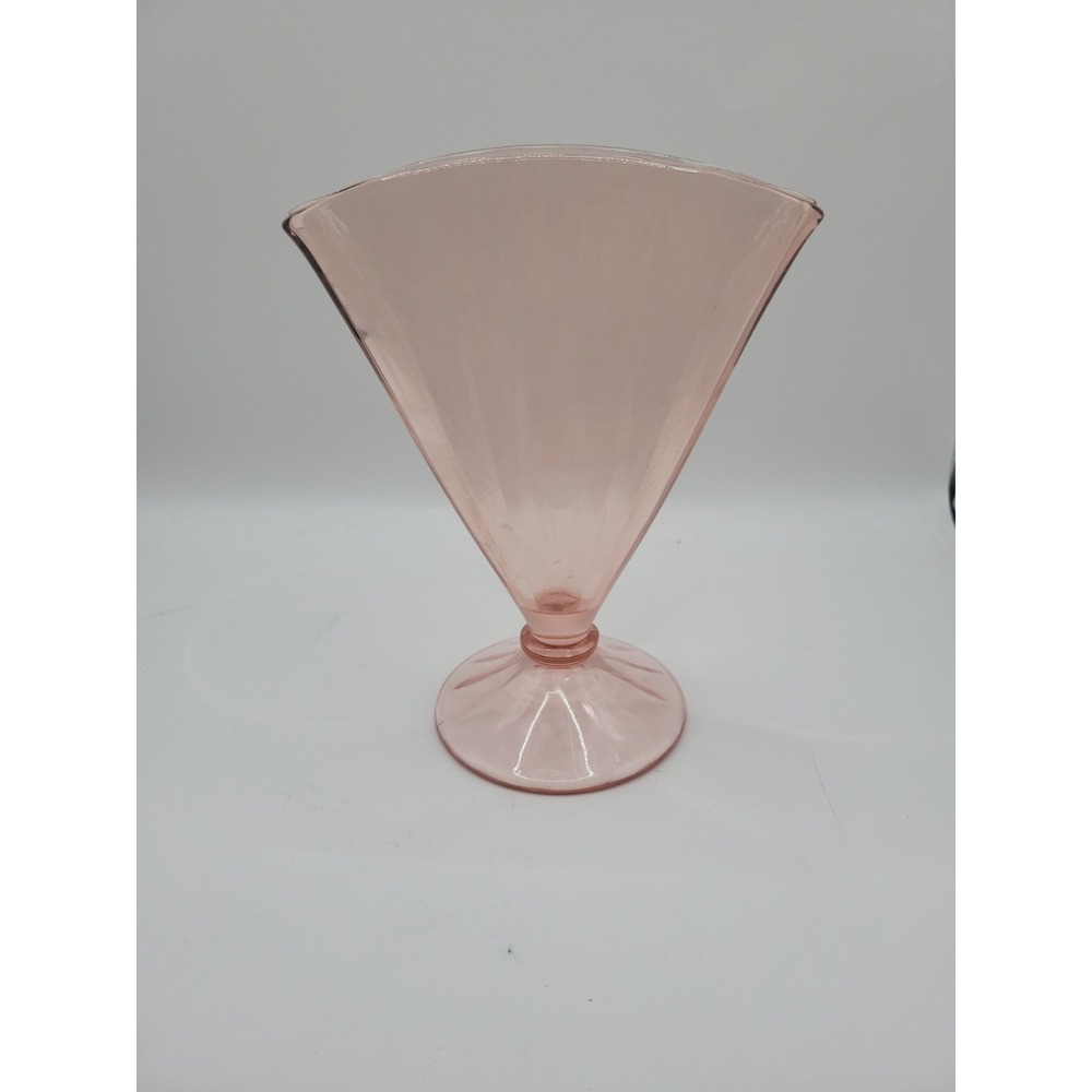 Vintage Paden City Pink Depression Glass Fan Vase No 502 Ribbed Optic Art...